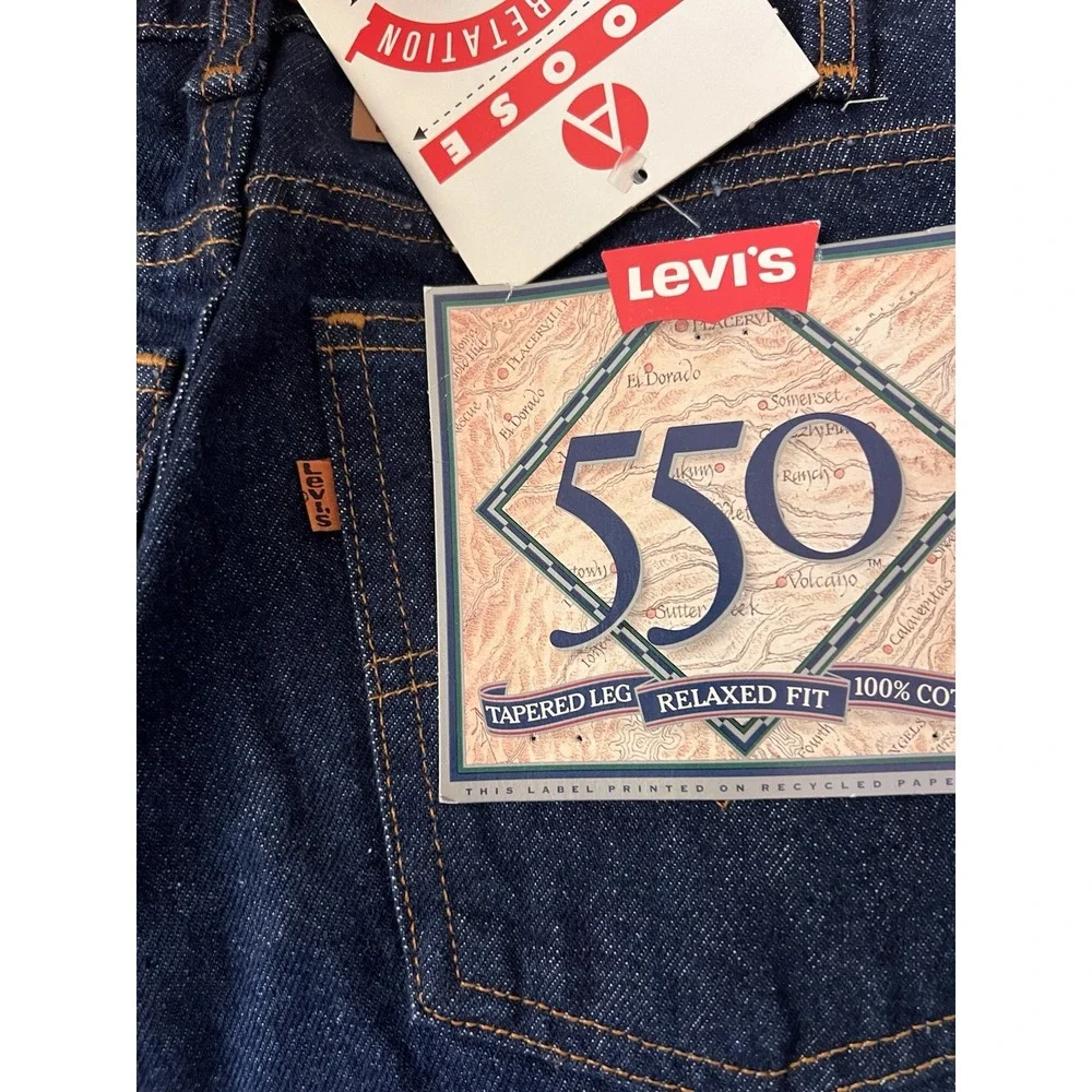 Vintage 1992 Levi's 550 Relaxed Fit Tapered Indigo Jeans Men's 34x36 Orange Tab